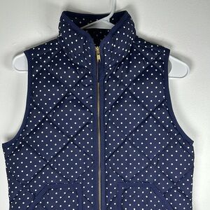 J.Crew Women’s Polka Dot Navy & White Quilted Puffer Full Zip Down Vest -Size XS
